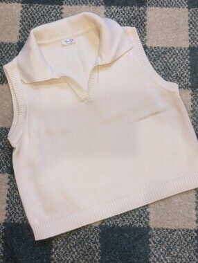 John Galt 100% Cotton Cream Knit Crop Top Vest Tank Top Size XS/S
